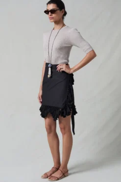 Capri Crochet Wrap Mini Skirt Caviar
