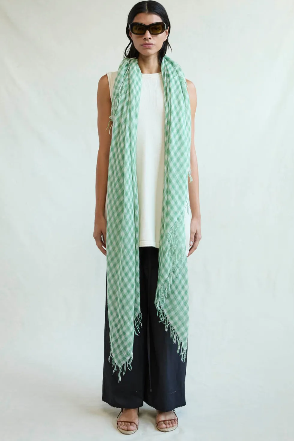 Cashmere and Silk Scarf English Ivy Gingham