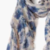 Cashmere and Silk Scarf Indigo Blue French Floral