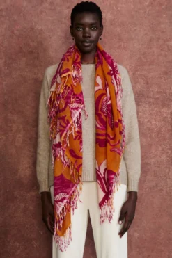 100% Cashmere Scarf Gold Floral