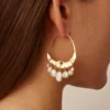 Crescent White Pearl and Gold Hoop Earrings