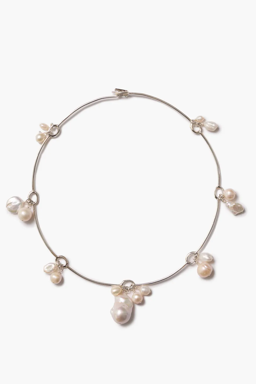 Crown Pearl Collar Necklace Silver