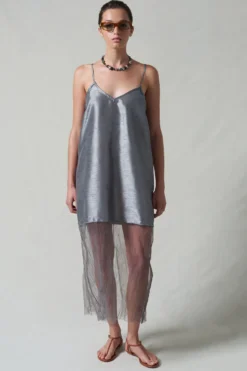Dupioni Mesh Dress Steel