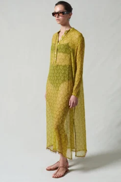 Eloise Beaded Silk Dress Yellow