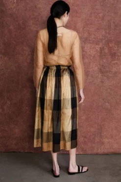 Elsa Silk Ballet Skirt Gold Check