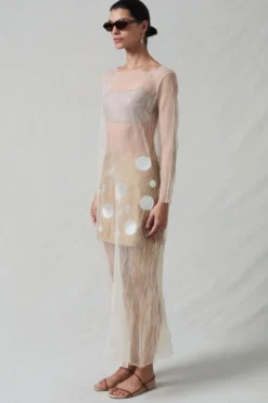 Ghost Crinkle Mesh Overlay Ivory