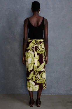 Hibiscus Silk Wrap Skirt Cabernet