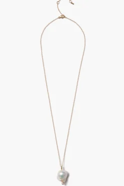 14k Diamond Baroque Necklace White Pearl