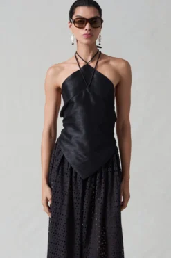 Napkin Dupioni Halter Top Black
