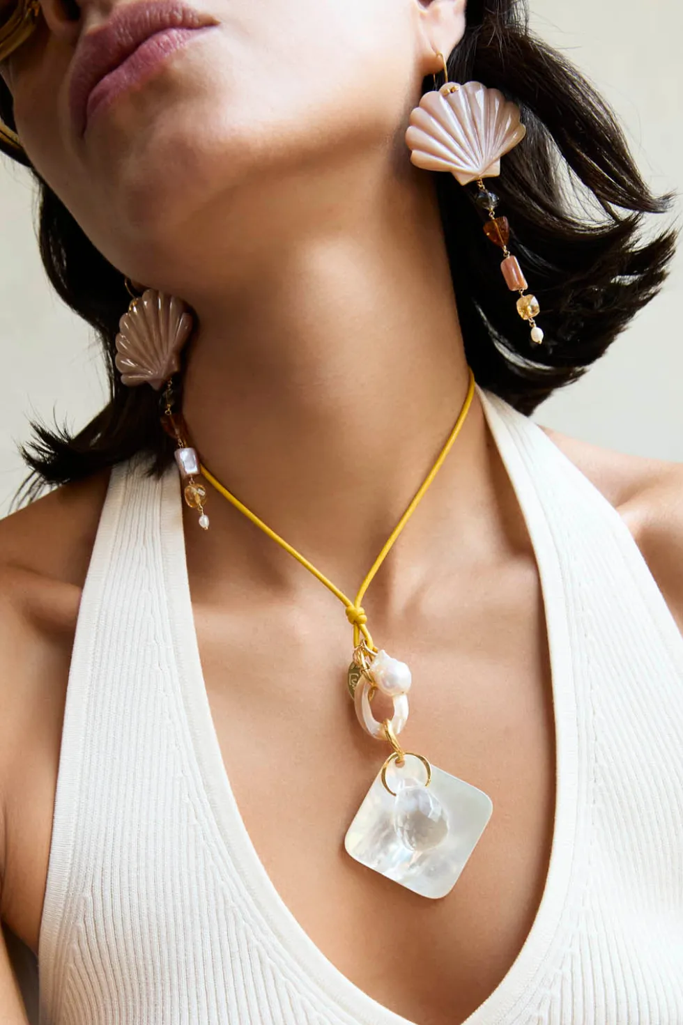 Scallop Drop Earrings Natural Mix