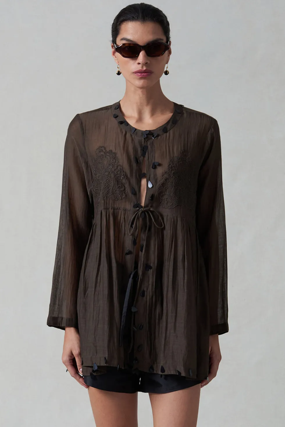 Sequin Tear Drop Blouse Earth
