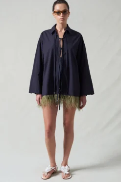 Shoelace Feather Shirt Midnight Navy