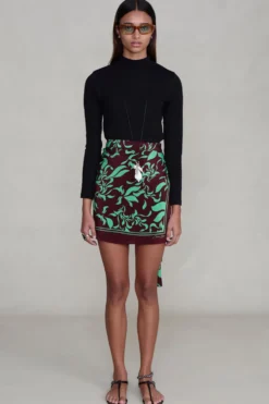 Silk Mini Wrap Skirt Mahogany