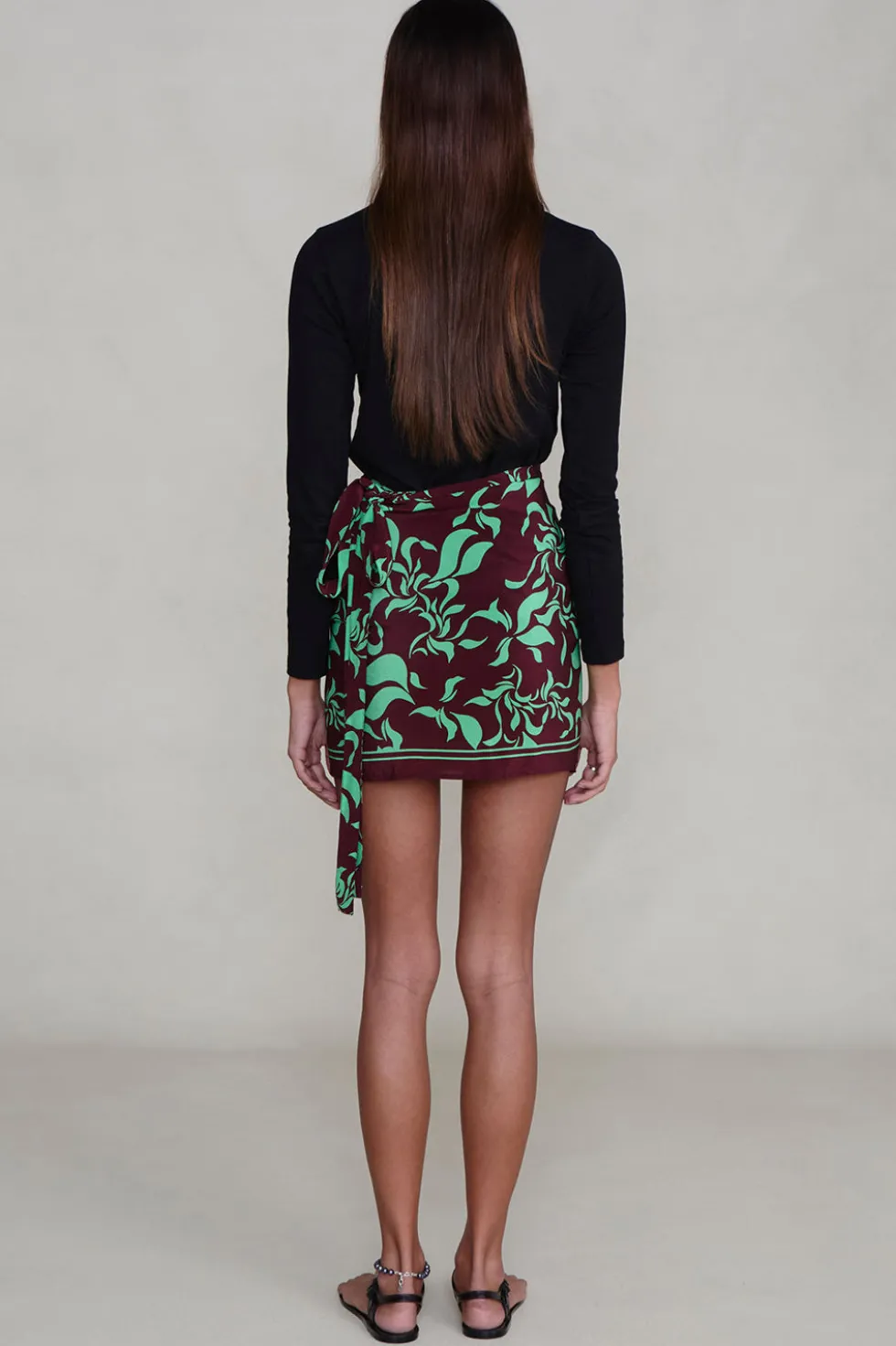 Silk Mini Wrap Skirt Mahogany