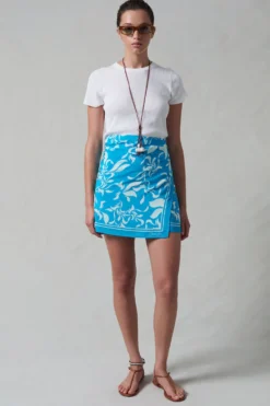 Silk Mini Wrap Skirt Turquoise