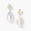 Silver Hibiscus Pearl Drop Earrings