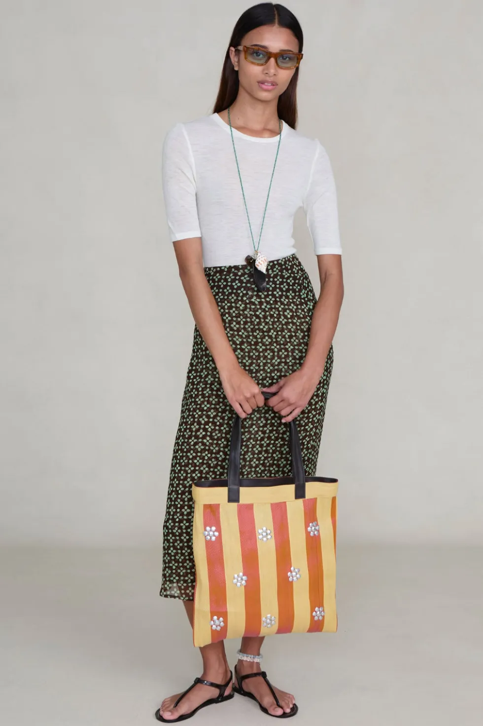 Striped Market Tote Bag Orange