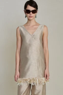 Tangled Yarn Dupioni Tank Taupe