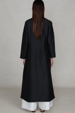Techno Taffeta Collarless Coat Black