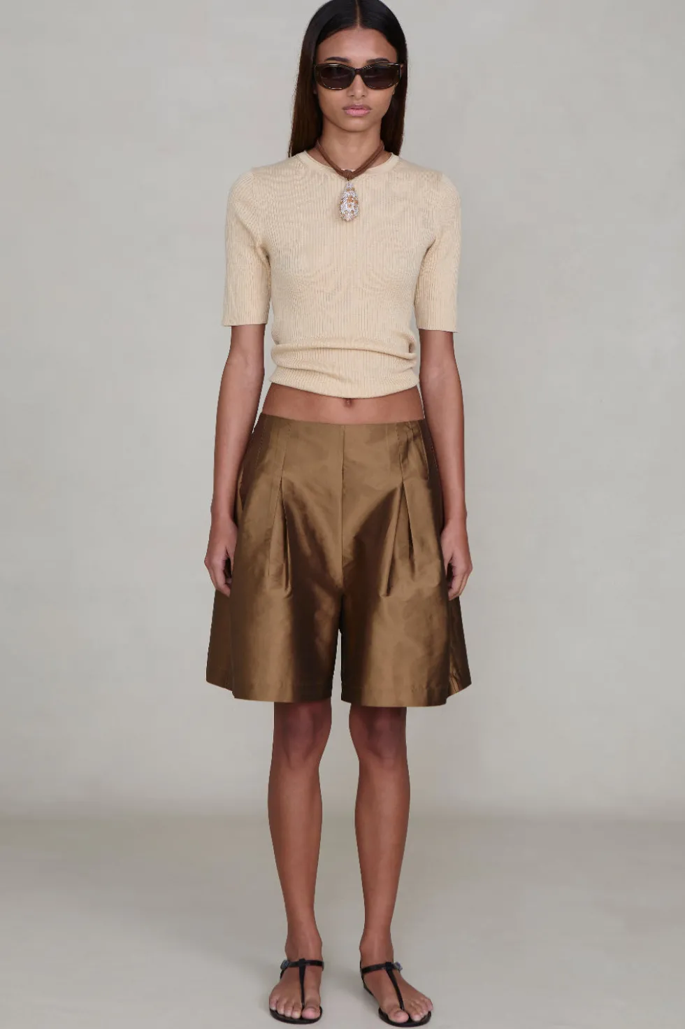 Techno Taffeta Long Shorts Bronze