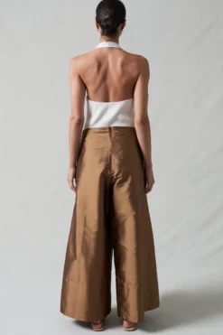 Techno Taffeta Ultra Wide Leg Trouser Bronze