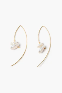 Wire Thread Earrings White Pearl