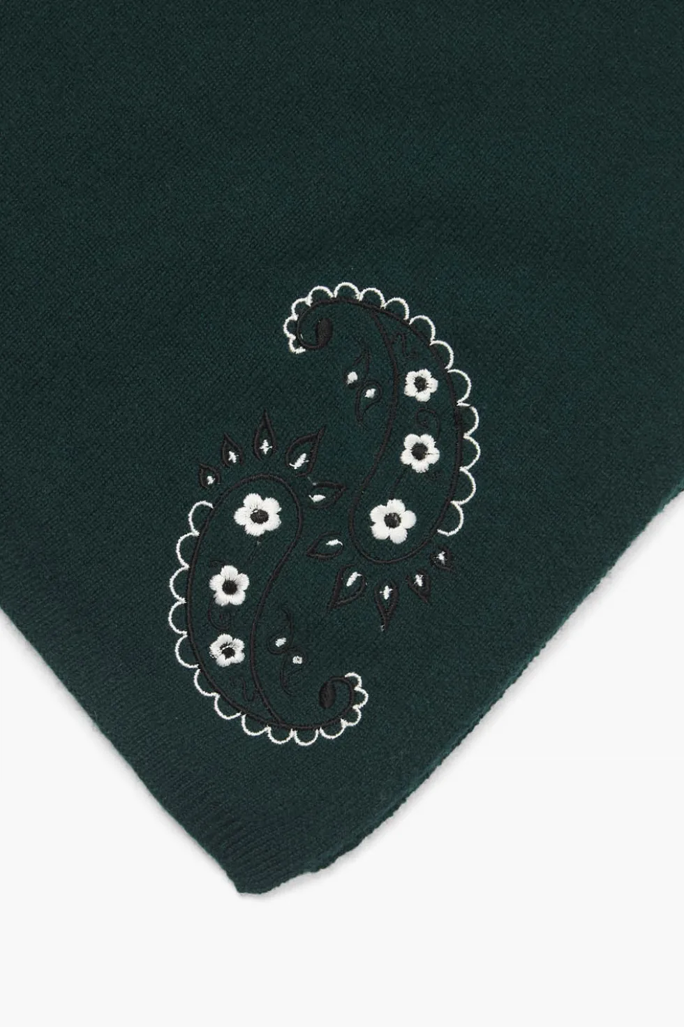 Wool Cashmere Embroidered Bandana Green