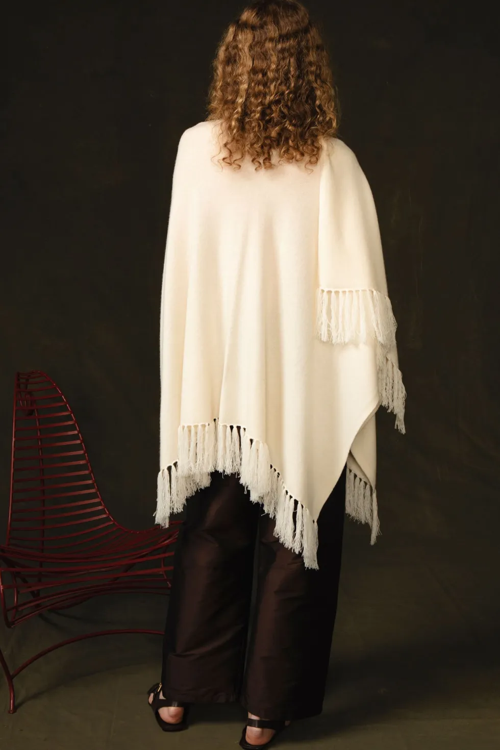 Wool Cashmere Knit Cape Aspen White
