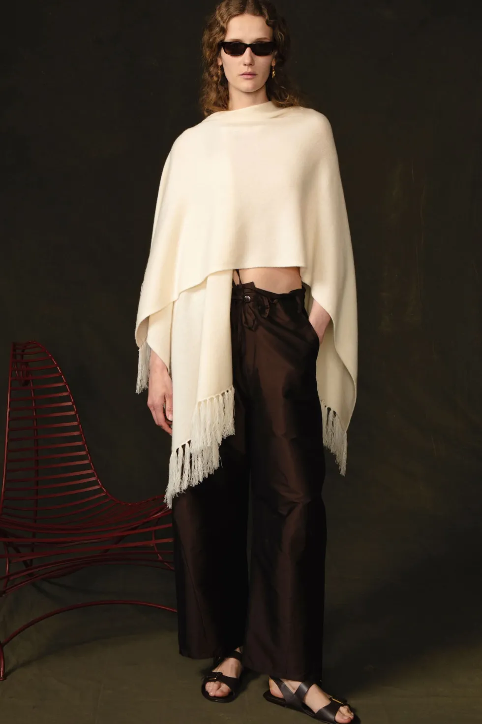 Wool Cashmere Knit Cape Aspen White